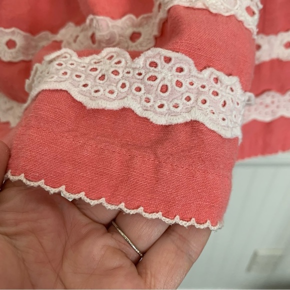 Boden Linen Blend Sun Dress Little Girls 6-7 Crochet Eyelet Coral Striped Lace - Picture 6 of 14